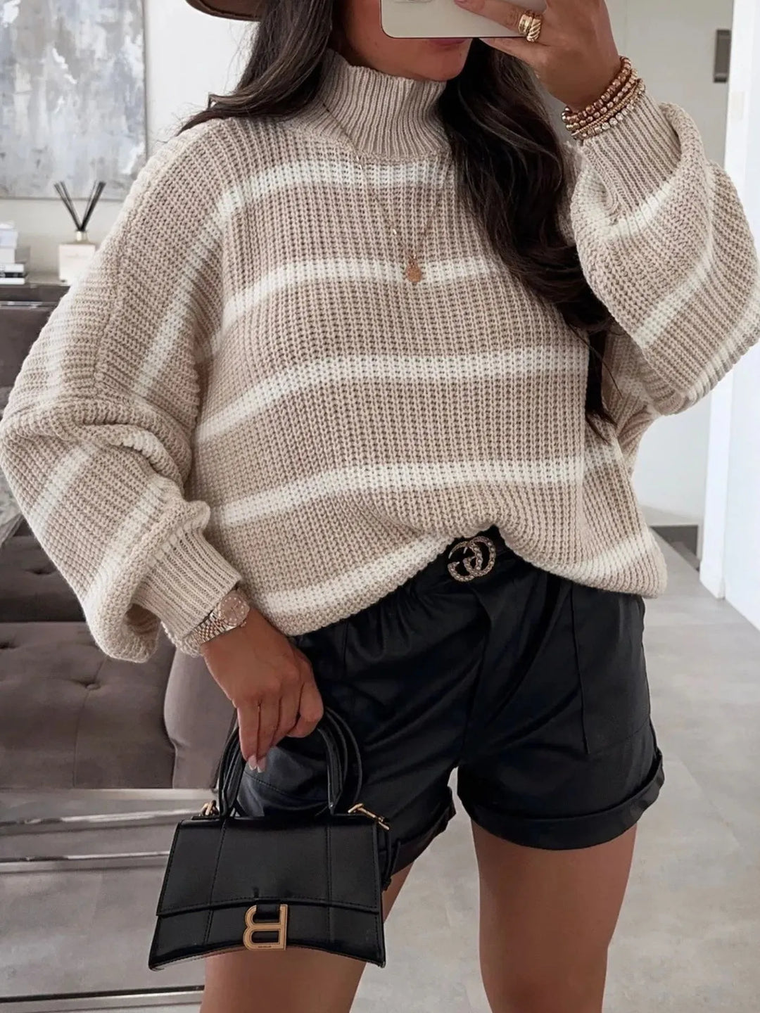 Striped Turtleneck Long Sleeve Sweater