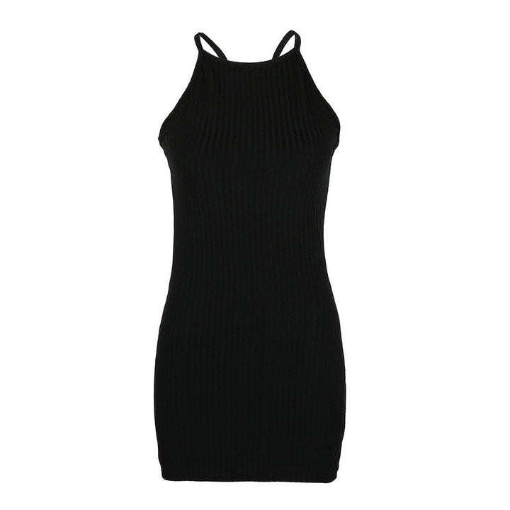 Spring Summer Sexy Rib Small Sling Dress Solid Color Knitted Slimming Commuting