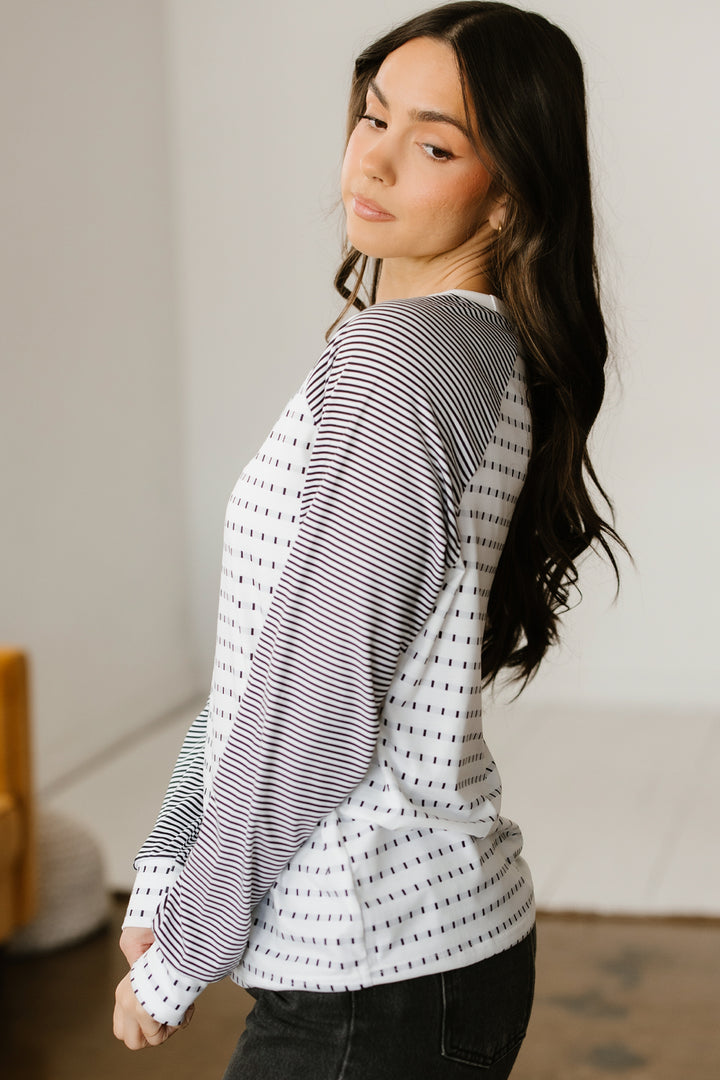 Black Stripe Raglan Patchwork Long Sleeve Tee