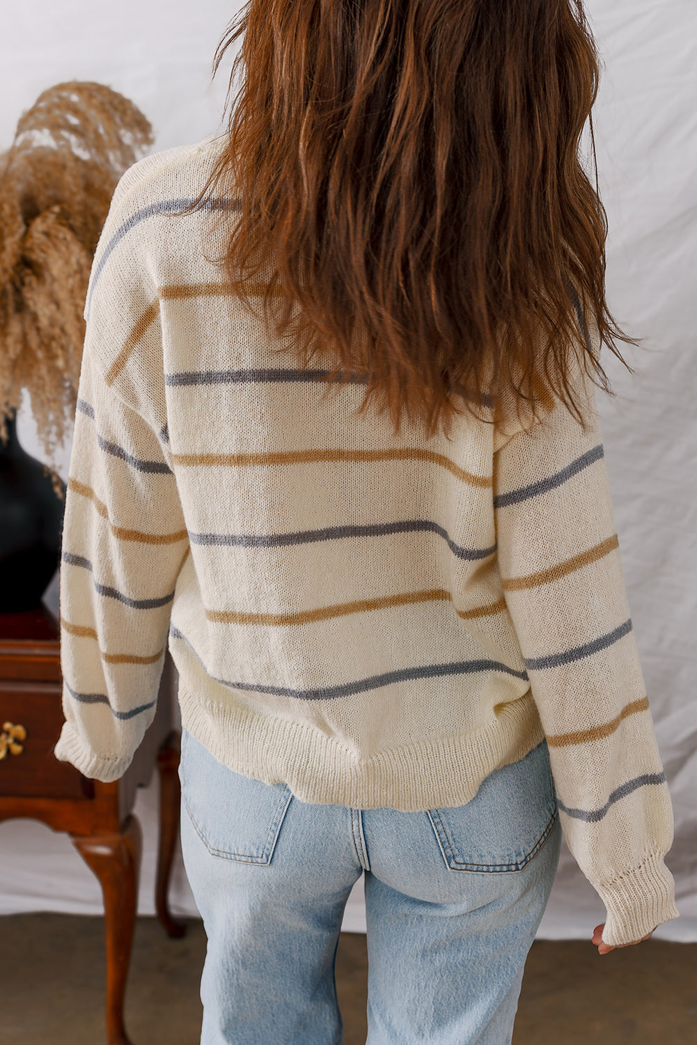 Multicolour Striped Drop Shoulder Plus Sweater