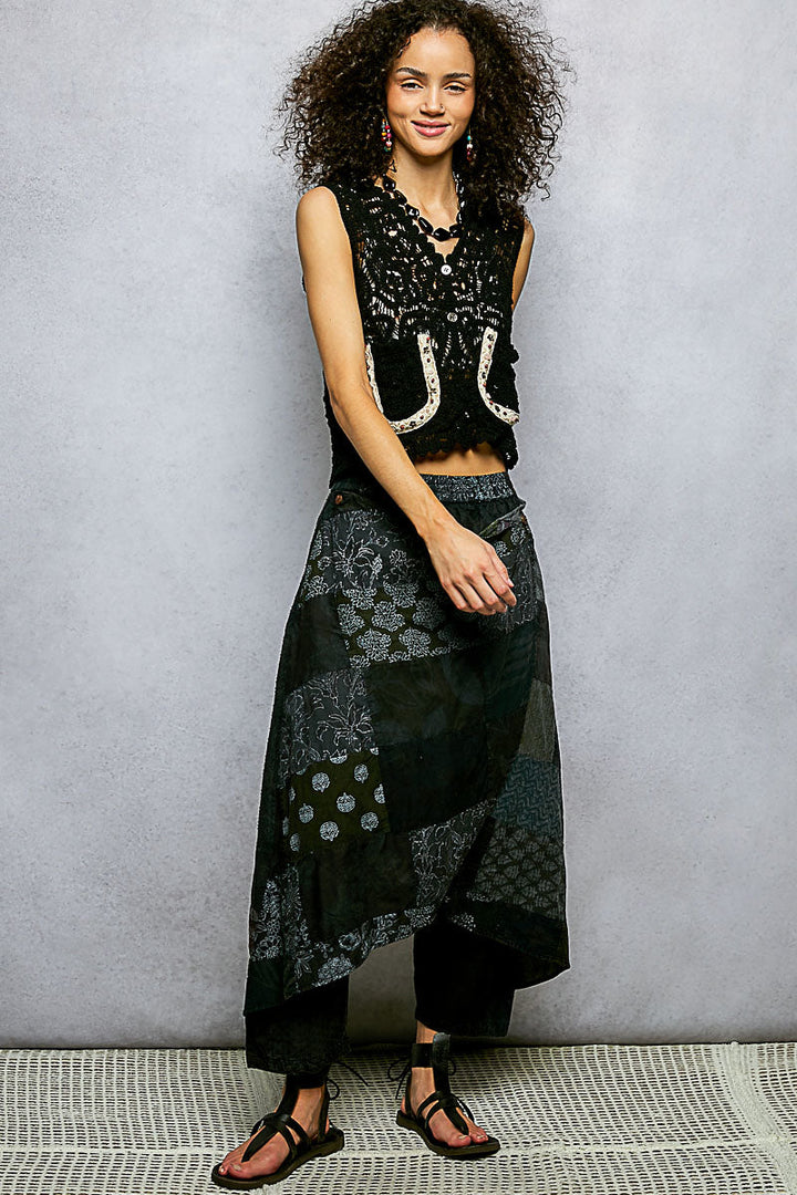 POL Button Down Cropped Crochet Vest with Scalloped Edge