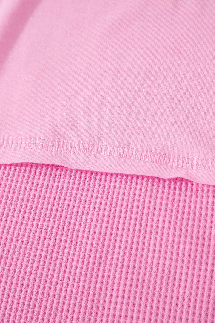 Solid Color Raw Seam Waffled Patchwork Casual T Shirt