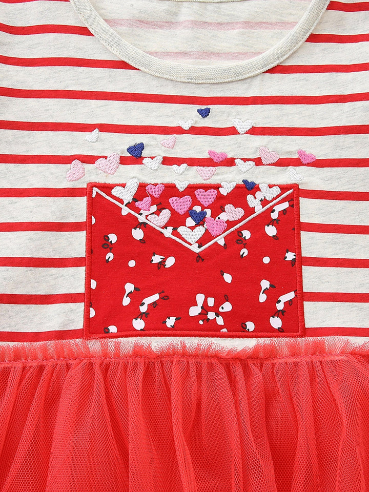 Children's Striped Short Sleeve Tulle Dress