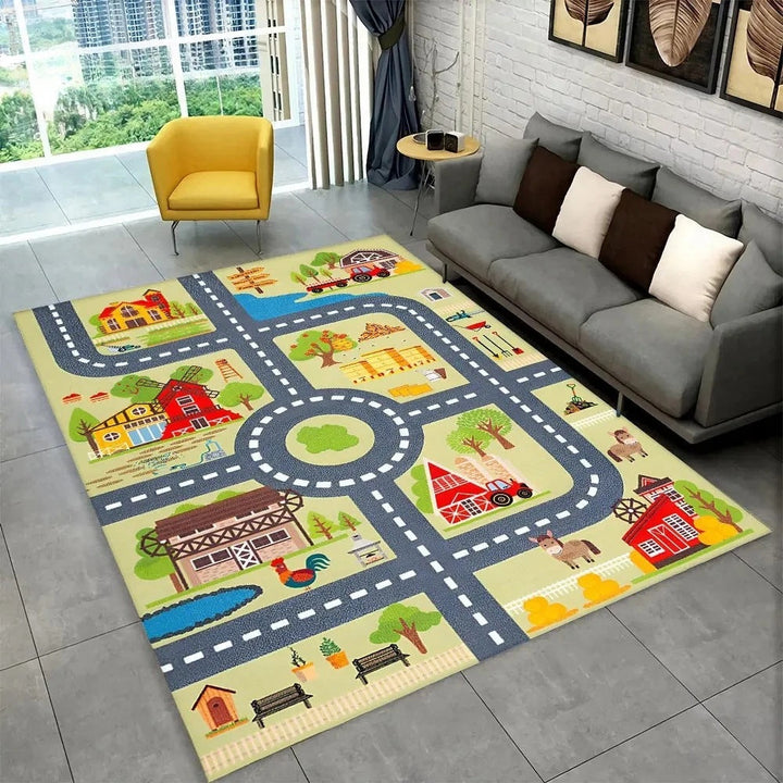 Fun Racing Track Flannel Floor Mat Non-Slip Home Decor Rug For Kids Rooms And Play Areas