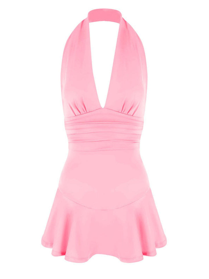 Halter Neck Ruffle Hem Mini Dress