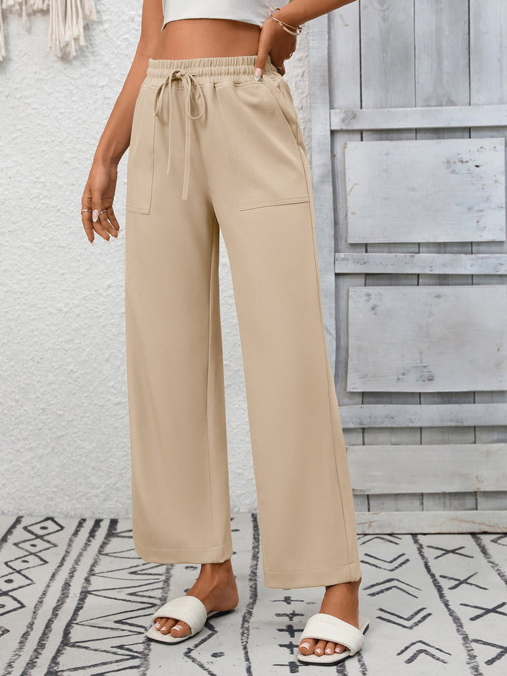 Casual Drawstring Wide Leg Pants