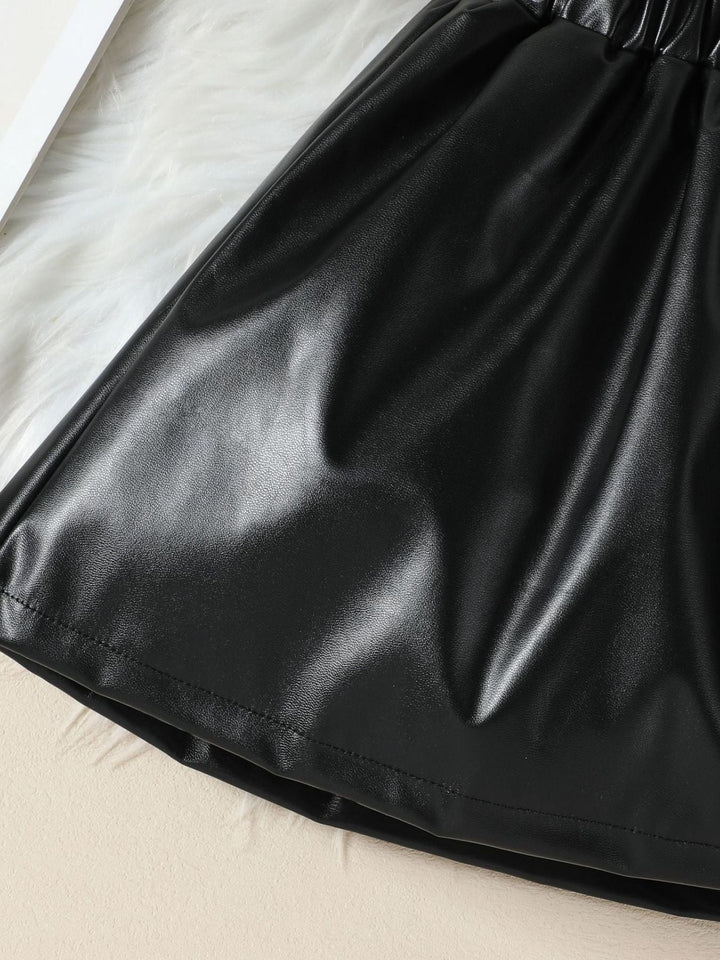 Children's Ruffled Faux Leather Top and Skirt Set