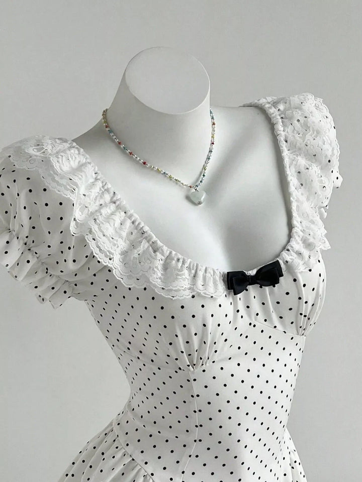 Lace Detail Polka Dot Mini Dress