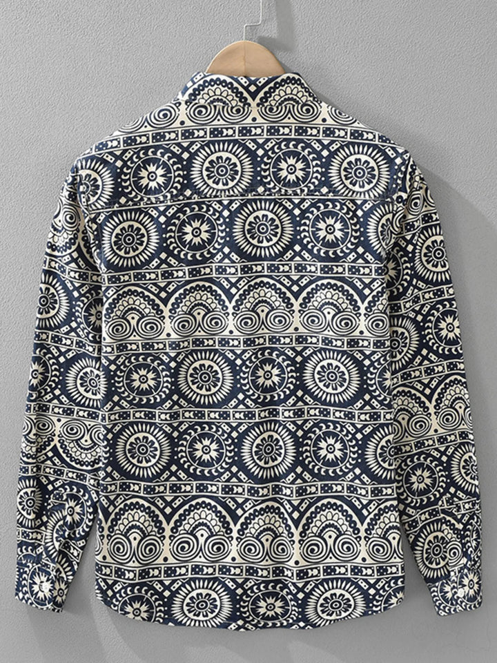 Men's Plus Size Printed Button Up Long Sleeve Shirt