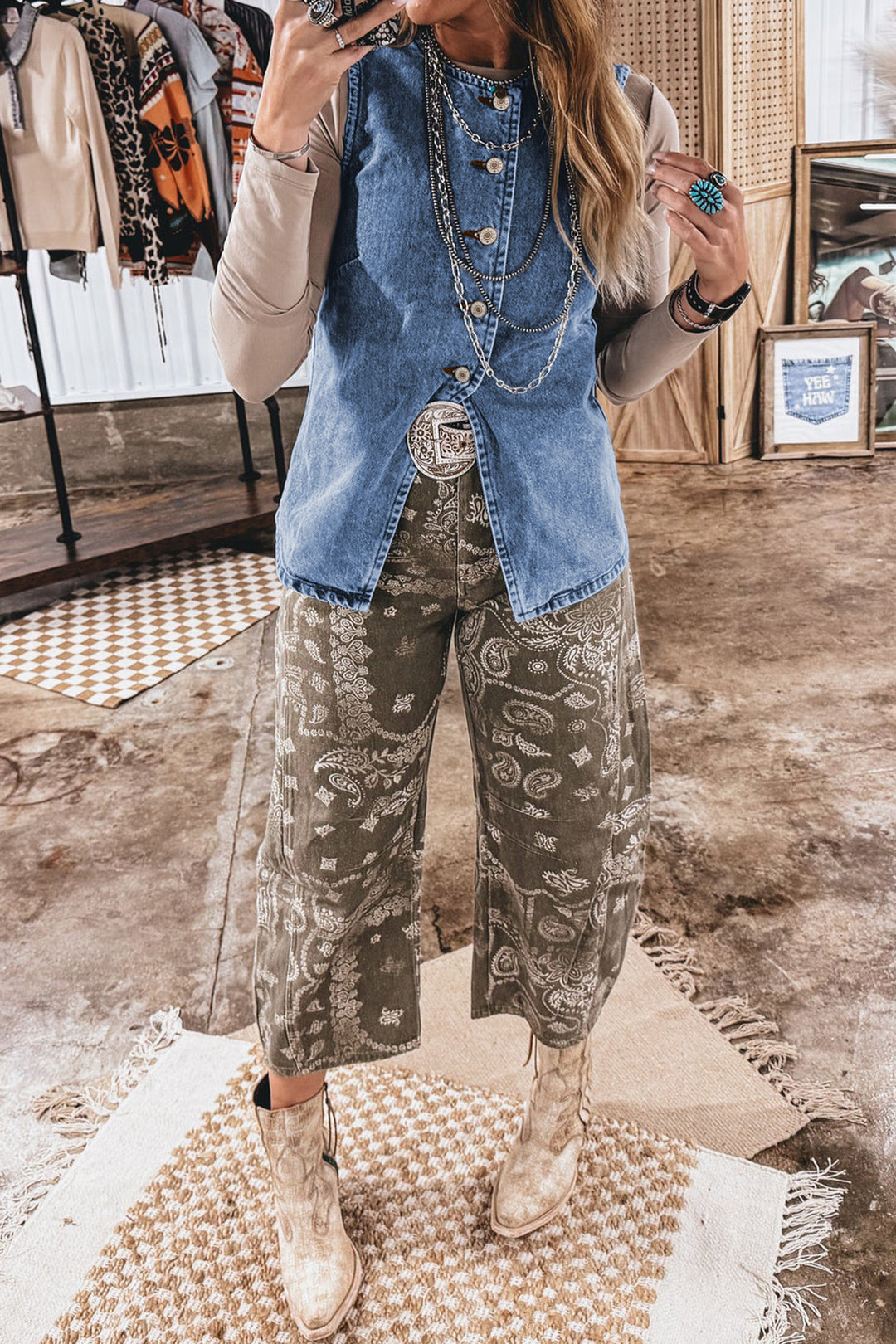 Ashleigh Blue Buttoned Front Slit Denim Vest