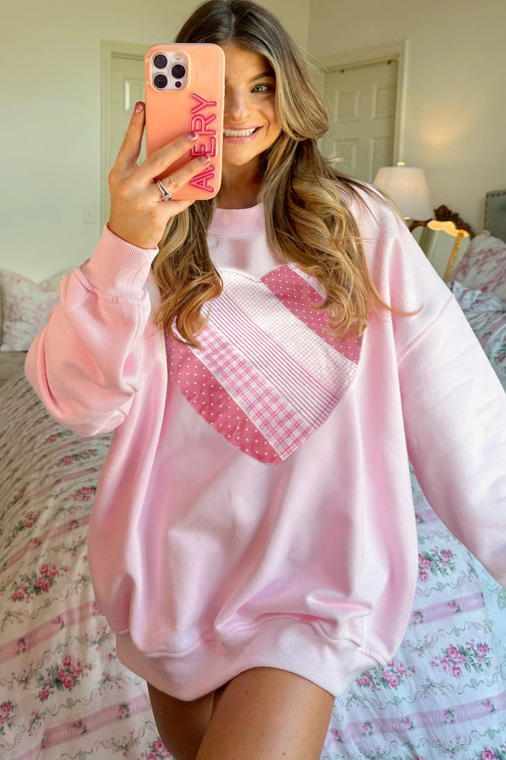 Light Pink Sweetheart Patchwork Mockneck Oversize Sweatshirt