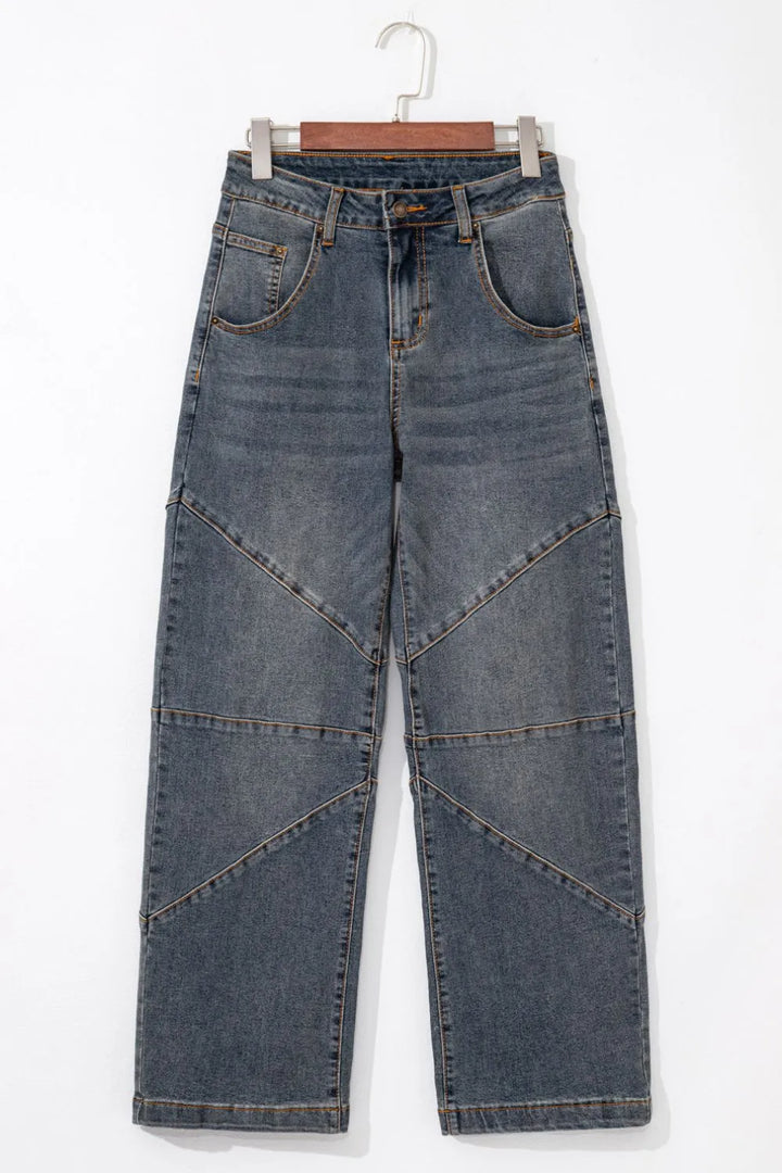 Exposed Stitching Loose Straight High Waist Jeans