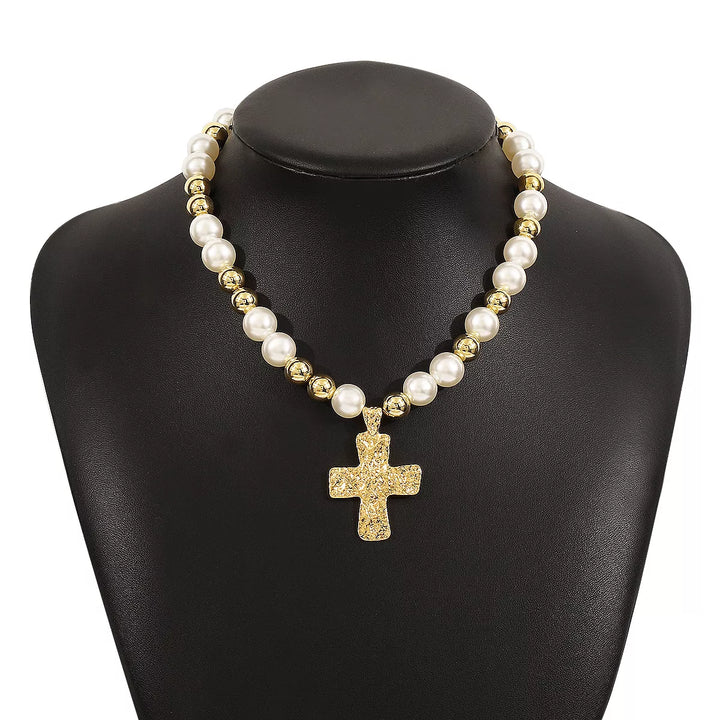 Pearl & Cross Pendant Necklace