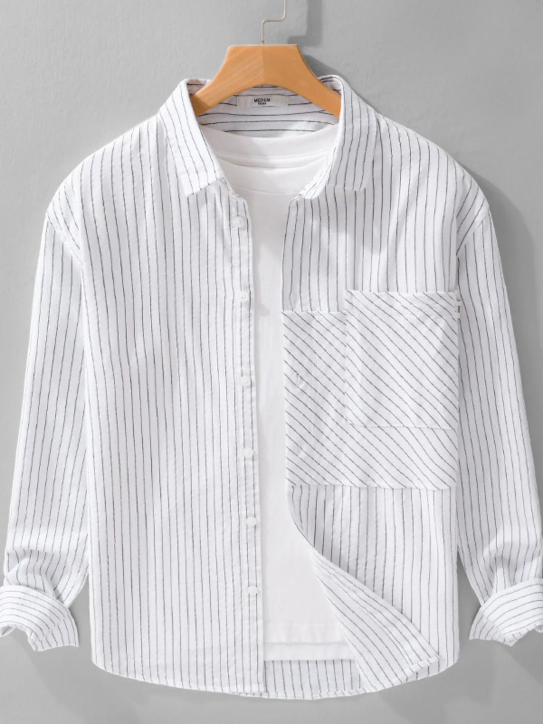 Men's Plus Size Striped Long Sleeve Button-Up Shirt