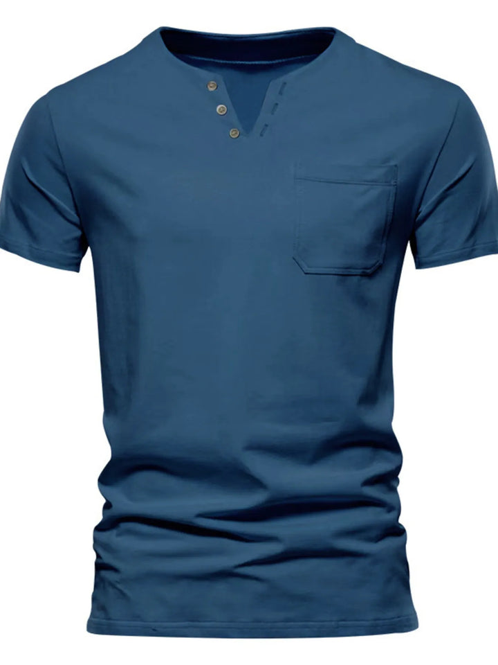 Men's Full Size Notched Henley T-Shirt with Chest Pocket Plus Size