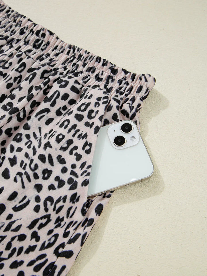 Leopard Print Cap Sleeve Top and Shorts Summer Set