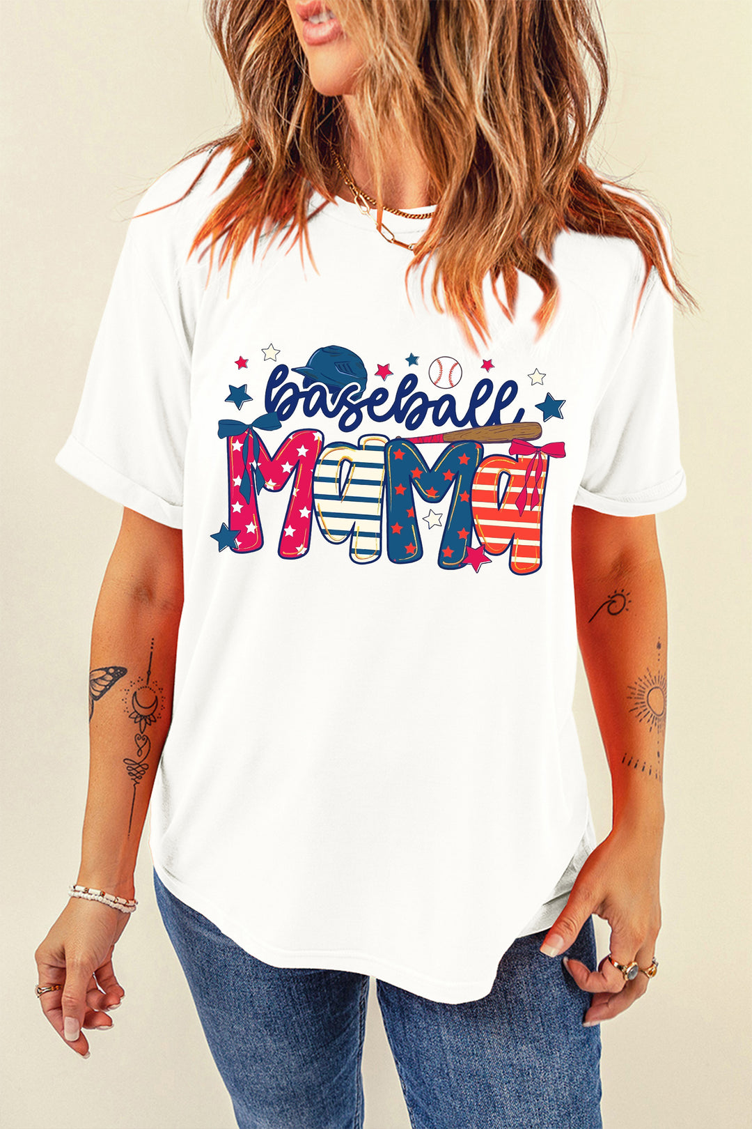 White Baseball Mama Patriotic Game Day Tee