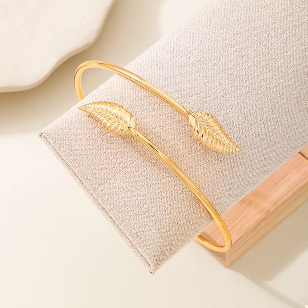 18K Gold-Plated Leaf Open Cuff Bracelet