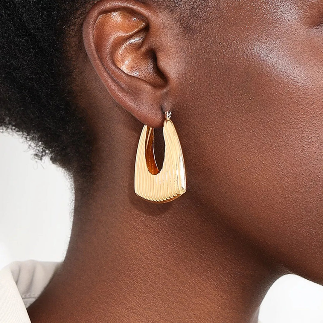18K Gold-Plated Alloy Ribbed Triangular Hoop Earrings