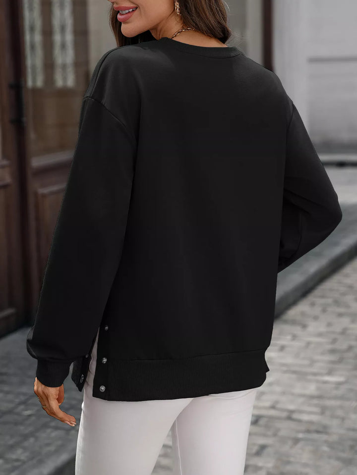 Side Snap Round Neck Sweatshirt