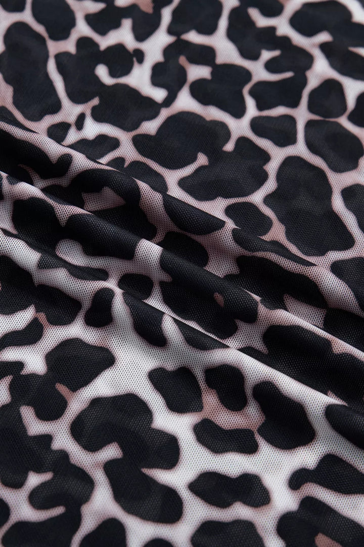 Leopard Print Sheer Mesh Short Sleeve Top