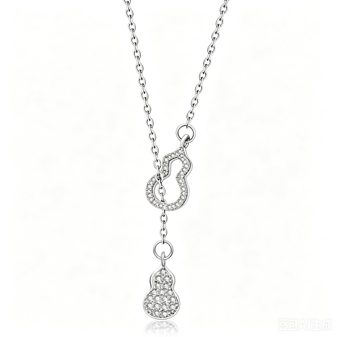 Dainty Lucky Gourd Zircon Pull Adjustable Necklace For Women, Y-Shape Tassel Collarbone Chain, Elegant Oriental Long Sweater Chain Fashion Jewelry