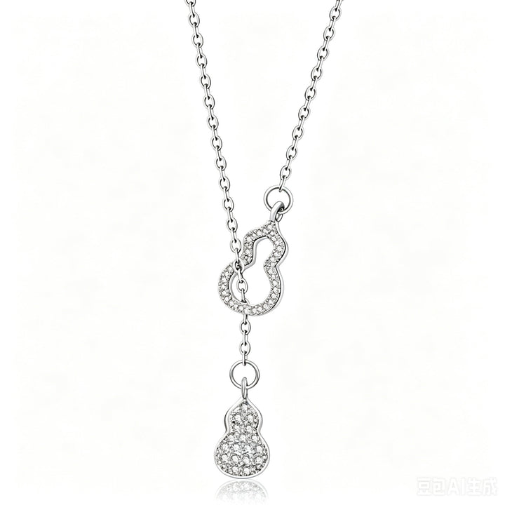 Dainty Lucky Gourd Zircon Pull Adjustable Necklace For Women, Y-Shape Tassel Collarbone Chain, Elegant Oriental Long Sweater Chain Fashion Jewelry
