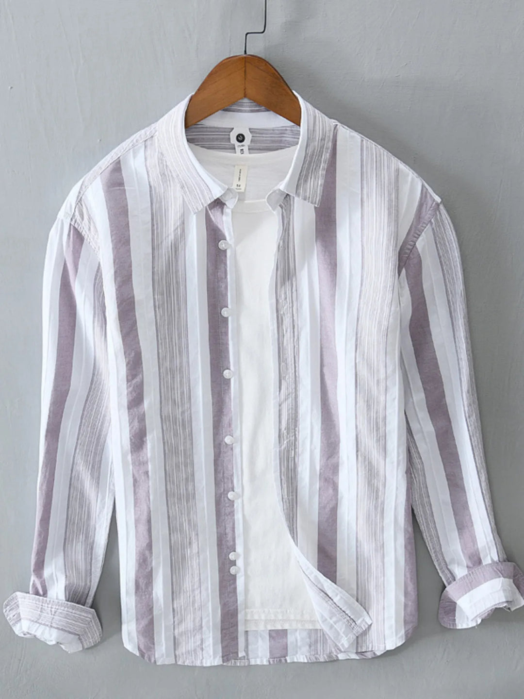 Men's Plus Size Striped Button Up Long Sleeve Shirt