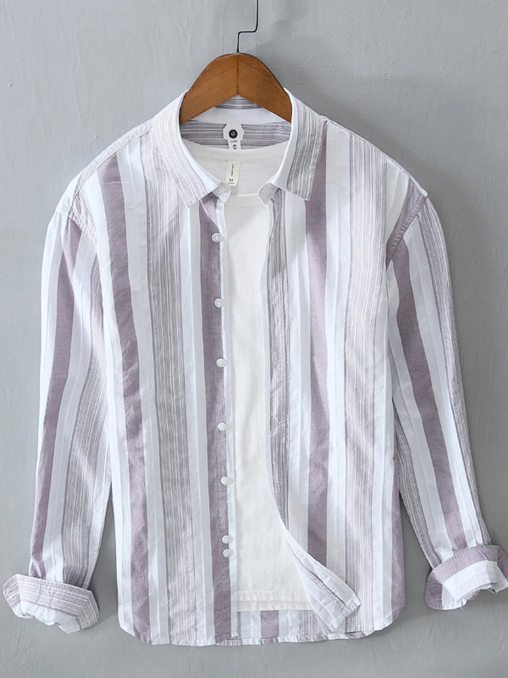 Men's Plus Size Striped Button Up Long Sleeve Shirt