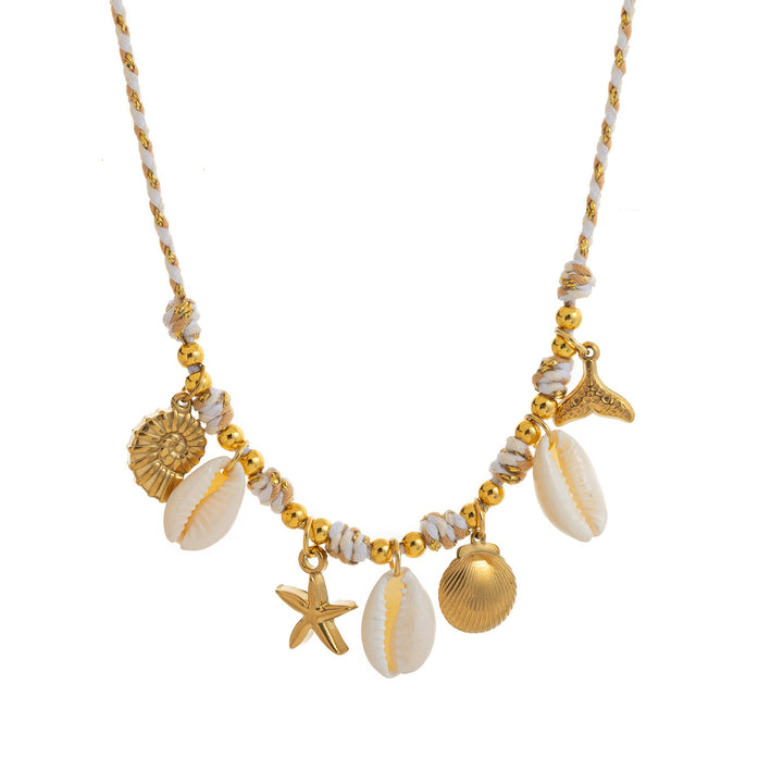 Colored Fabric Fan-shaped Seashell Electroplated 18k Gold Necklace And Bracelet