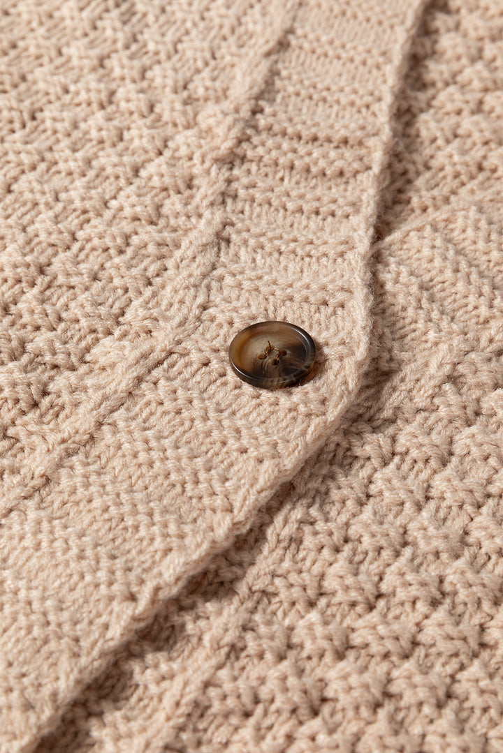 Smoke Gray Open Front Knitted Denim Pocket Patchwork Cardigan