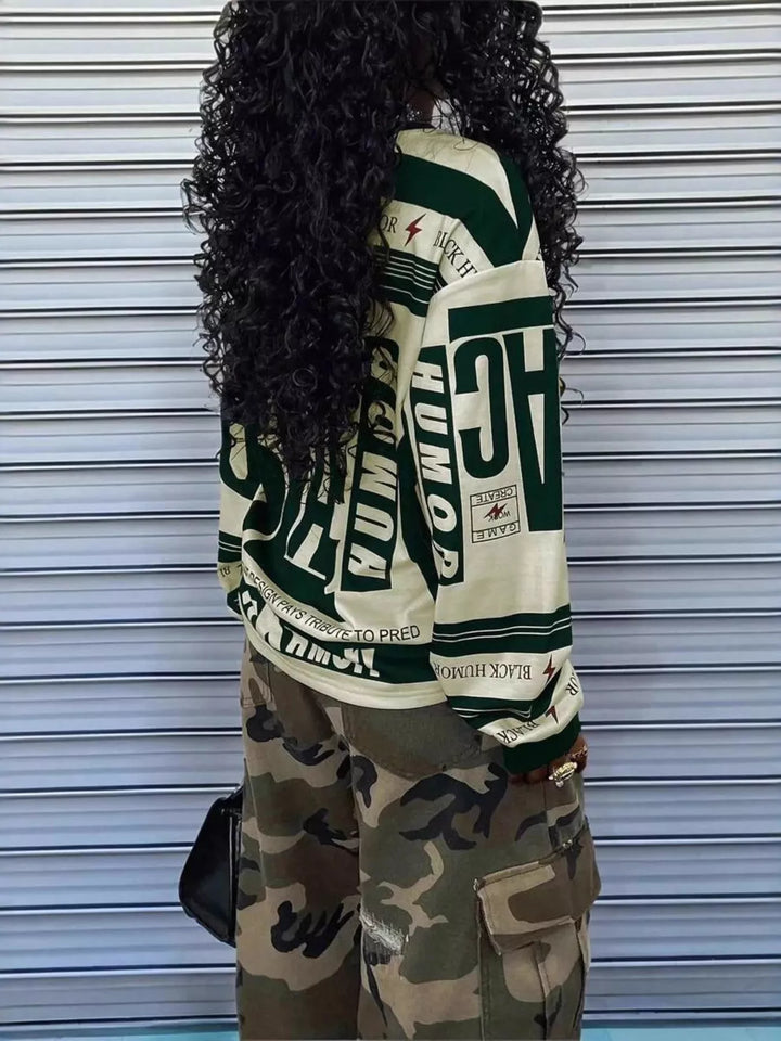 Printed Drop Shoulder Long Sleeve T-Shirt