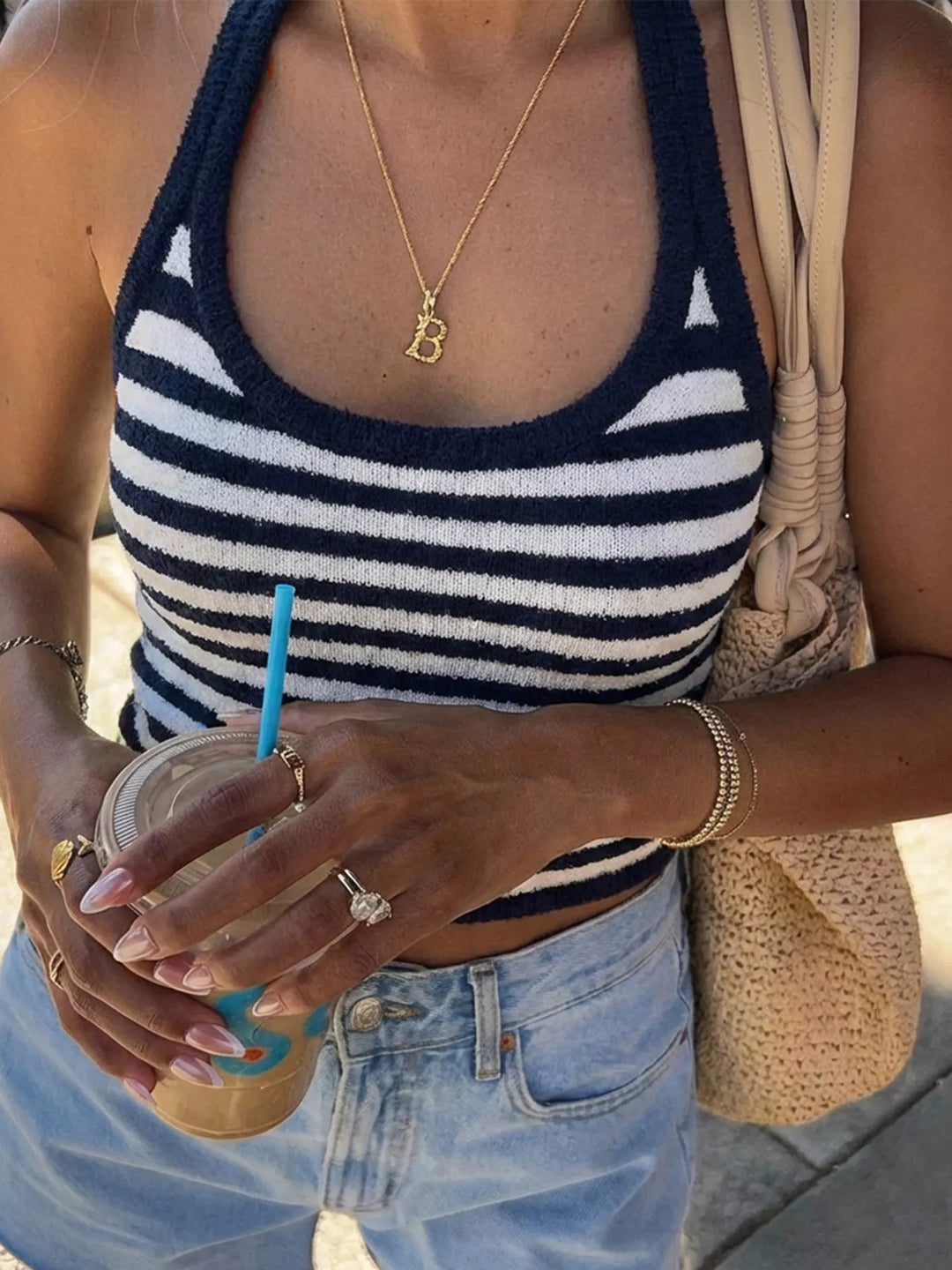 Striped Halter Neck Cami