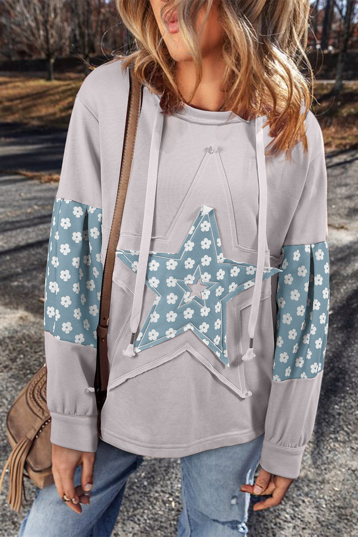Sweat à capuche à cordon de serrage et motif patchwork floral bleu Beau