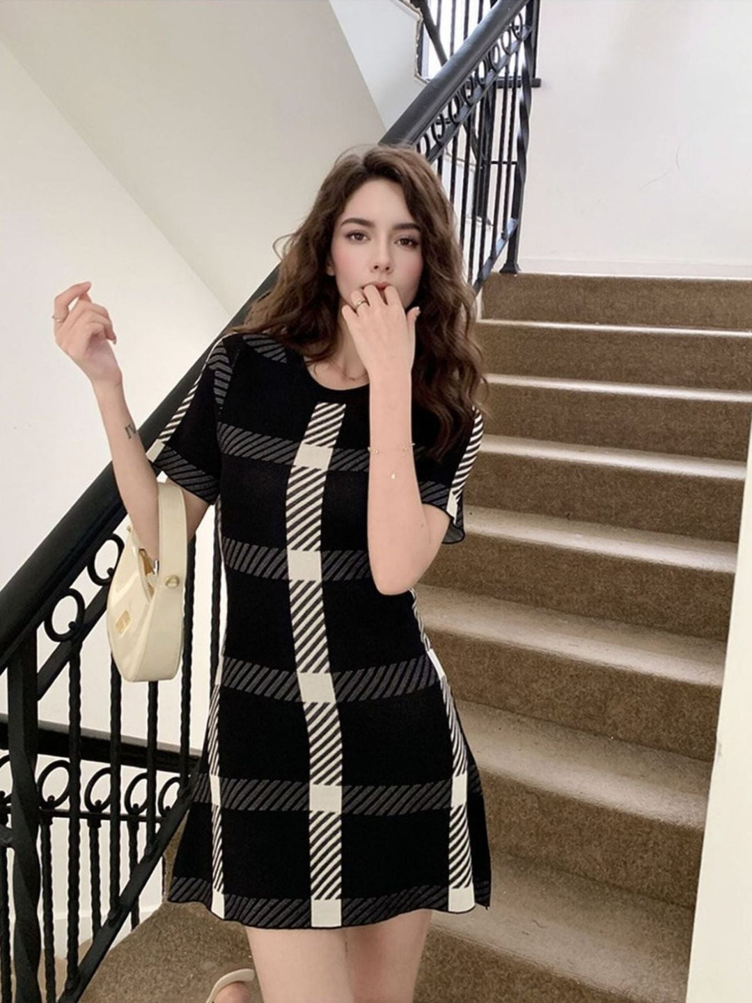 Plaid Short Sleeve Mini Dress