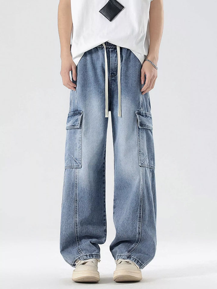 Men's Plus Size Wash Wide Leg Cargo Jeans