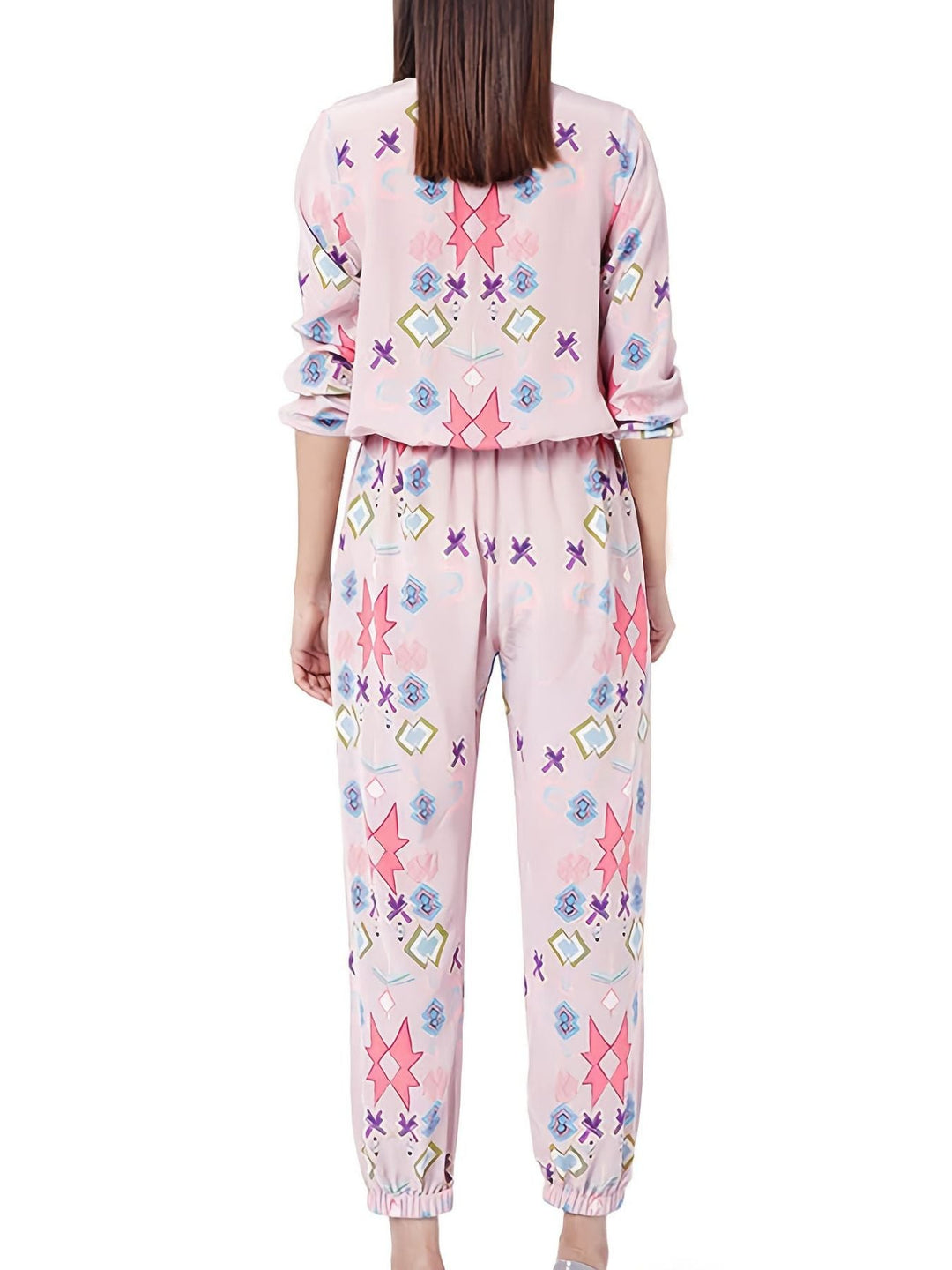Printed Round Neck Long Sleeve Top and Pants Lounge Set