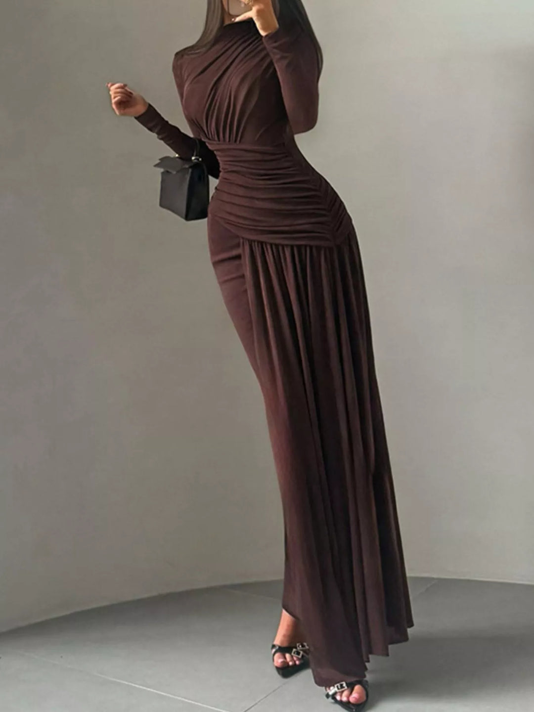 Ruched Long Sleeve Maxi Dress