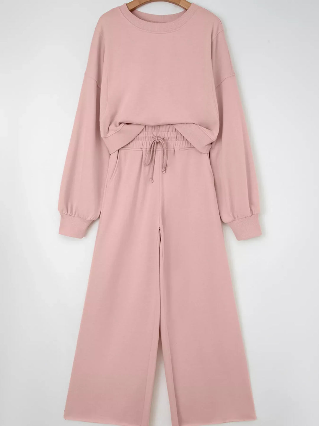Drop Shoulder Puff Sleeve Crop Top and Drawstring Wide Leg Pants Set