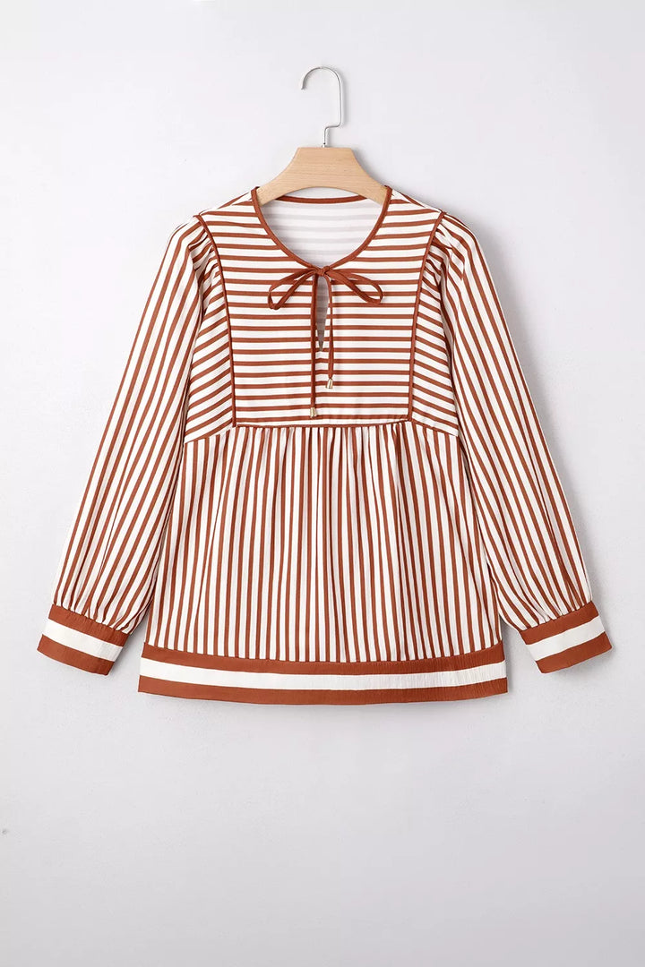 Stripe Babydoll Long Sleeve Blouse