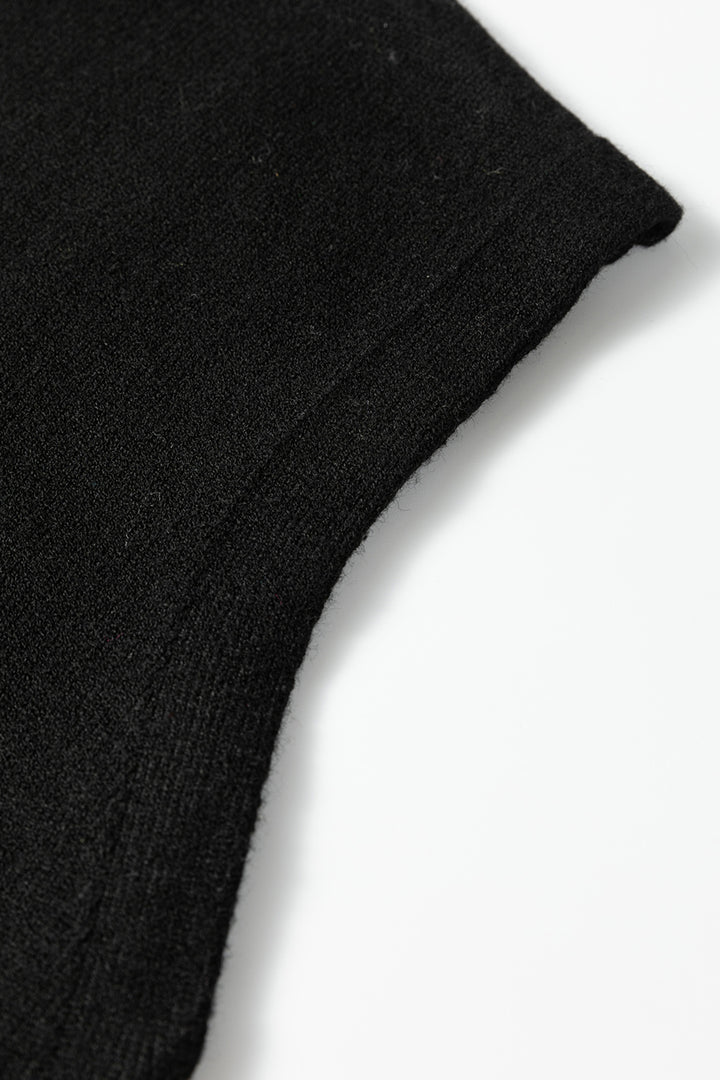 Black Solid Color Crew Neck Knit Cap Sleeve Sweater