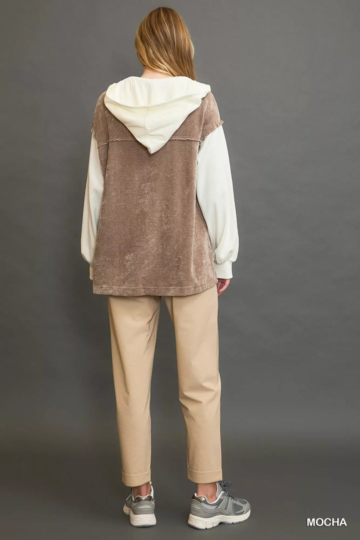 Umgee Contrast Hooded Chenille Jacket