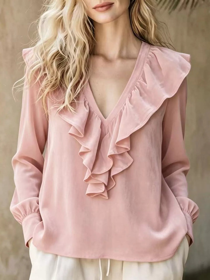 Full Size Ruffled V-Neck Long Sleeve Blouse Plus Size