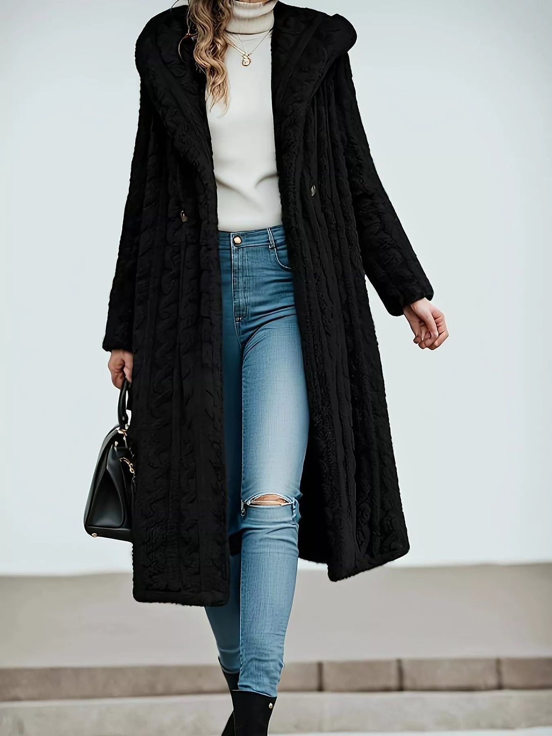 Cozy Hooded Button Up Longline Outerwear