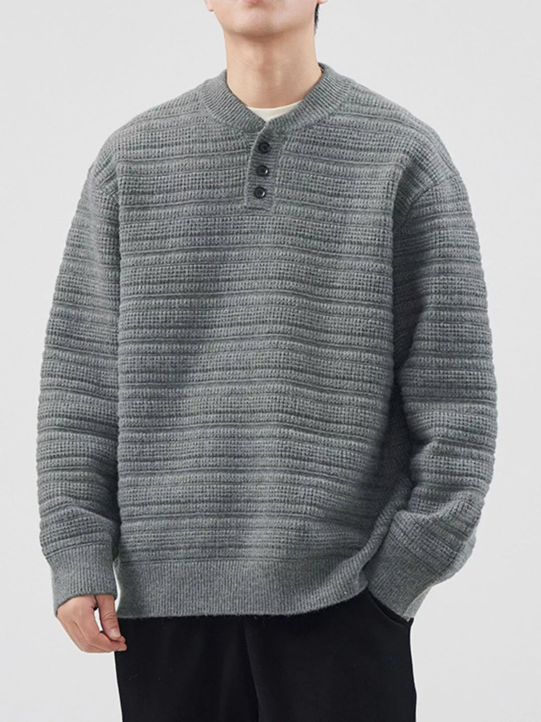Men's Plus Size Button Detail Long Sleeve Sweater