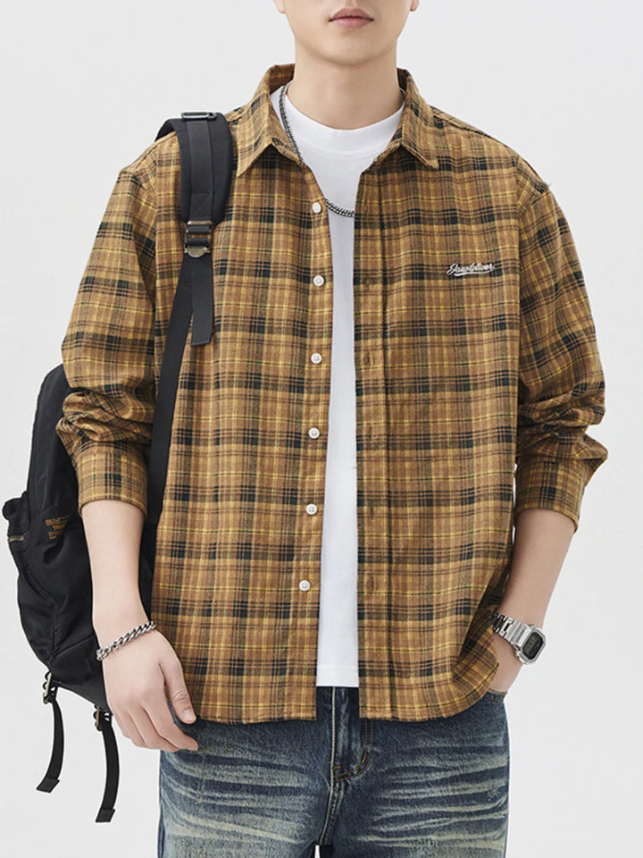 Men's Plus Size Plaid Button Up Long Sleeve Shirt
