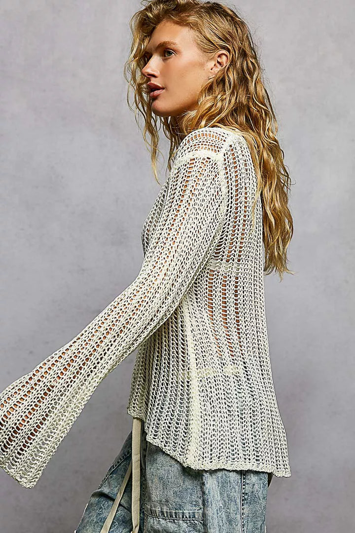 POL Openwork Round Neck Knit Cover Up
