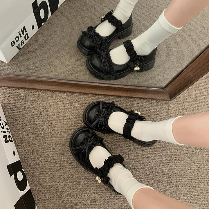 2026 New Sweet Lolita Bow Thick Heel Mary Jane Shoes Women's Thick Bottom JK Small Leather Shoes With Skirts Single Shoes