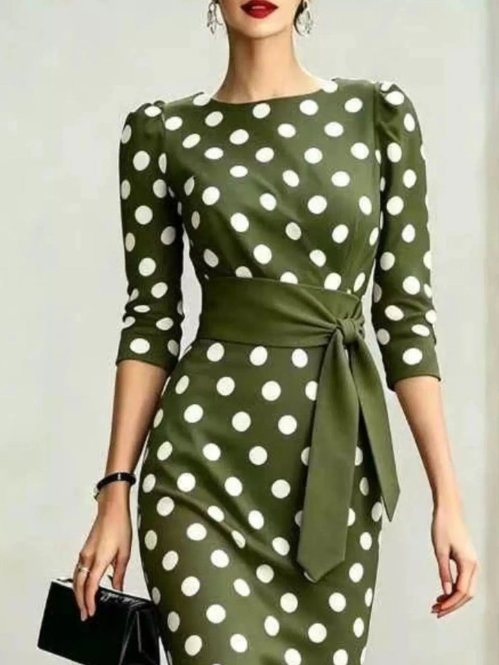 Full Size Polka Dot 3/4 Sleeve Dress Plus Size