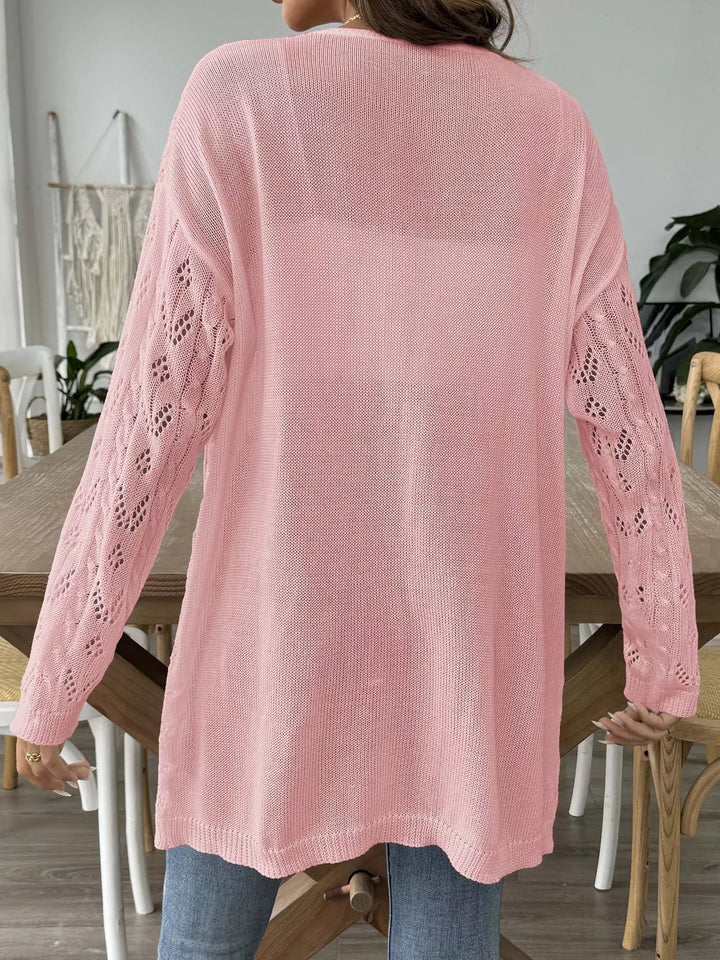 Openwork Open Front Knit Cardigan